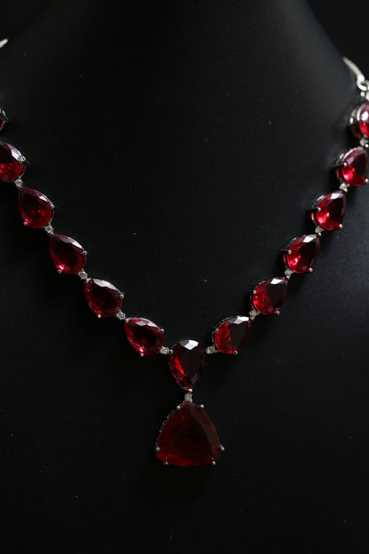 Leaf Premium Ruby Statement Necklace Set