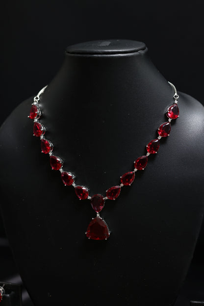 Leaf Premium Ruby Statement Necklace Set