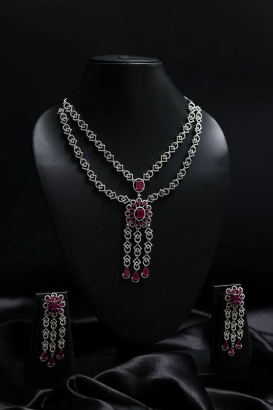 Rajwadi Diamond & Ruby Necklace Set