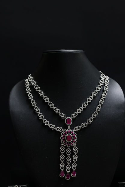 Rajwadi Diamond & Ruby Necklace Set