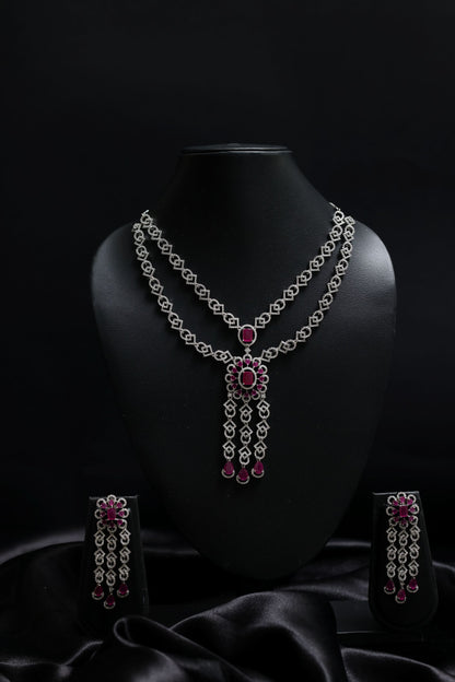 Rajwadi Diamond & Ruby Necklace Set
