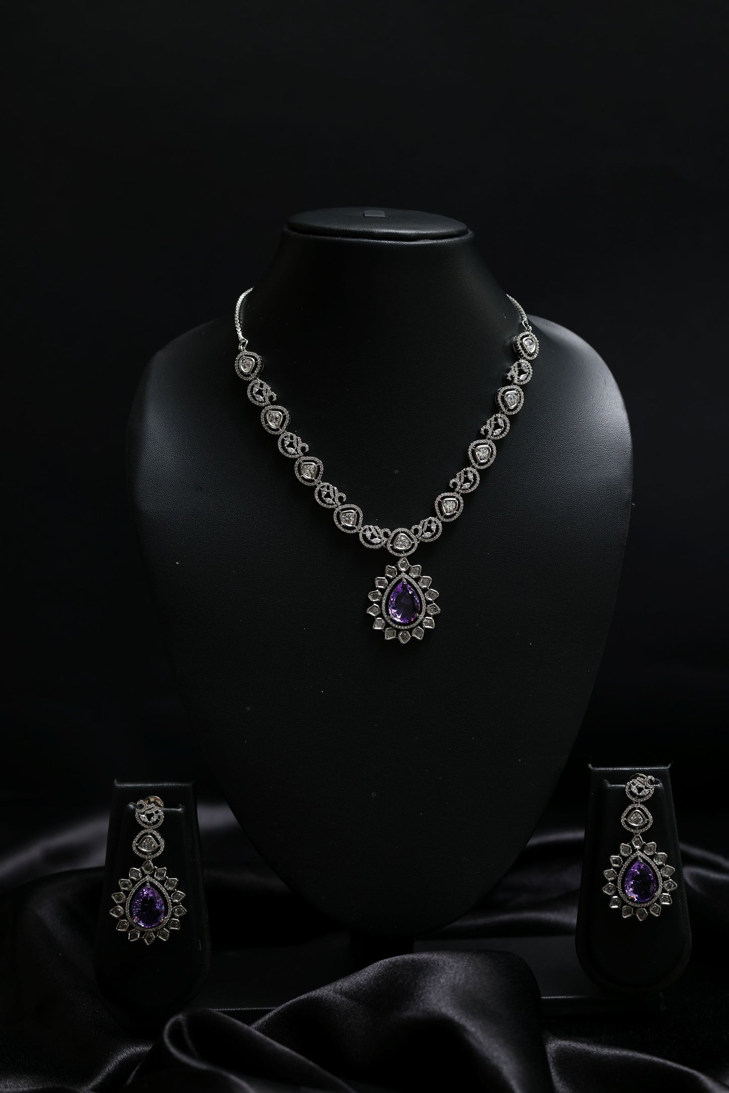 victorian style diamond & amethyst bloom necklace set