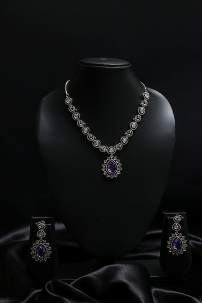 Victorian Style Diamond & Amethyst Bloom Necklace Set