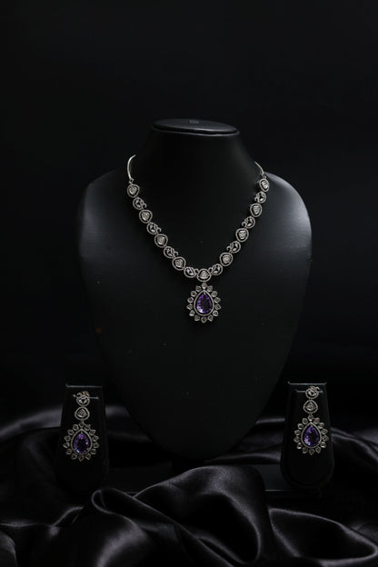 Victorian Style Diamond & Amethyst Bloom Necklace Set