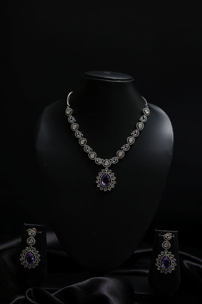 Victorian Style Diamond & Amethyst Bloom Necklace Set