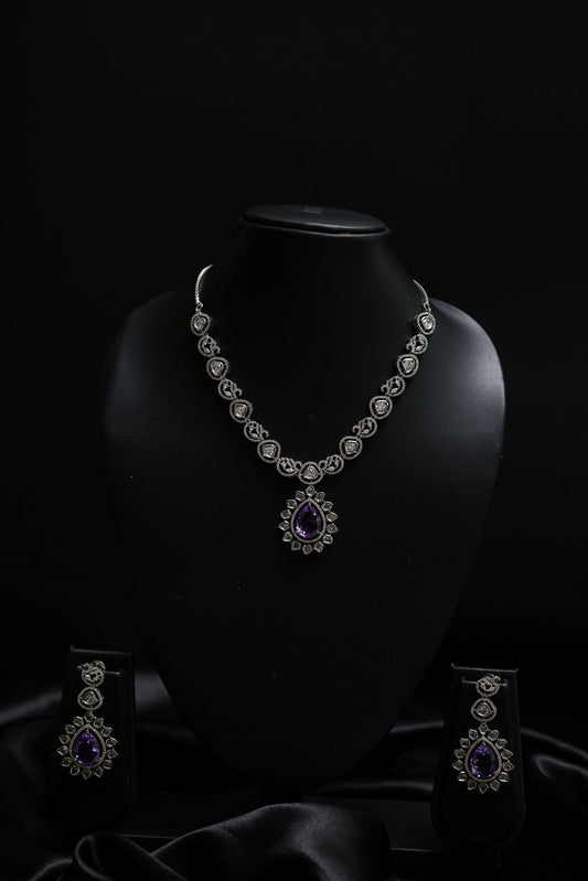Victorian Style Diamond & Amethyst Bloom Necklace Set