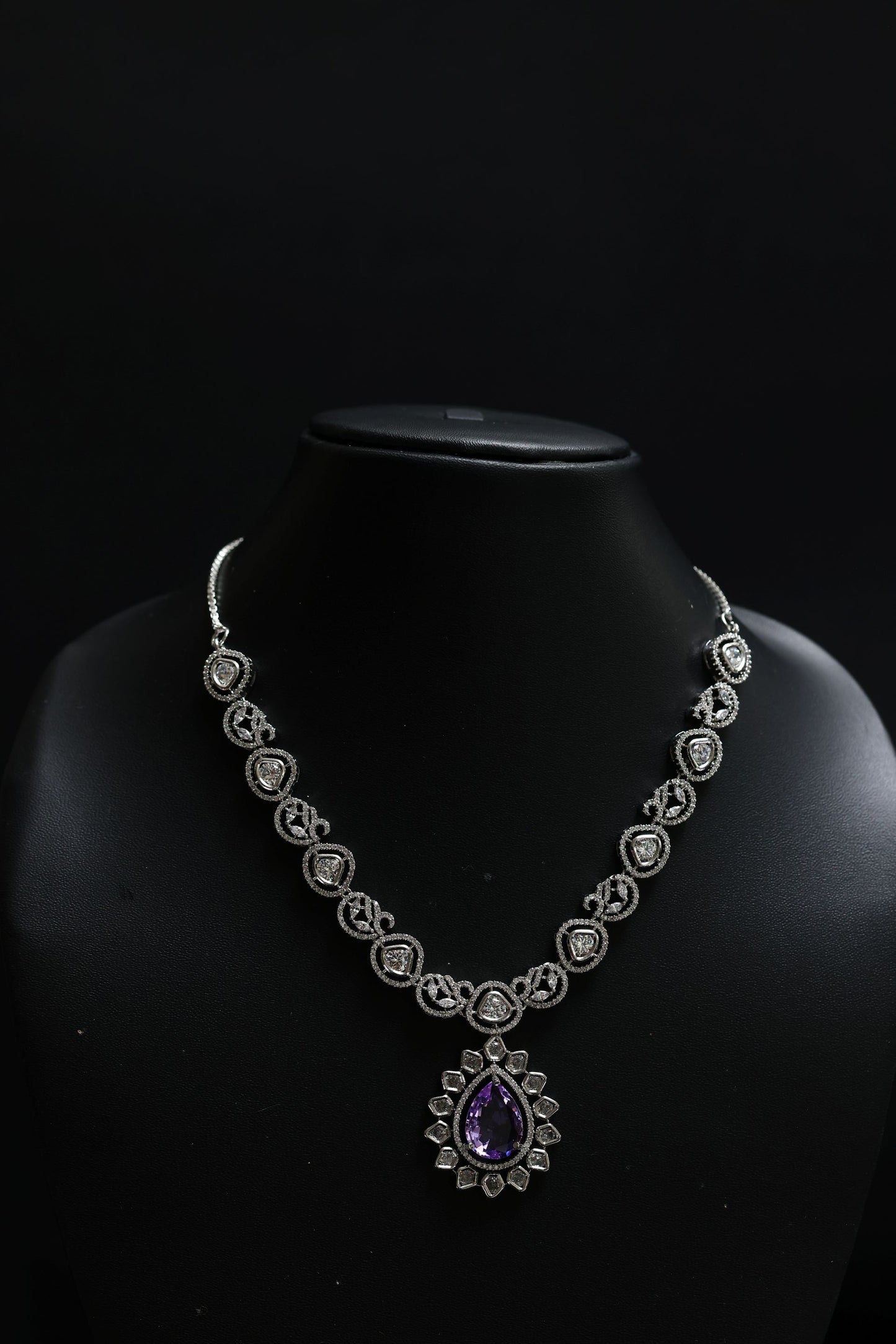 victorian style diamond & amethyst bloom necklace set