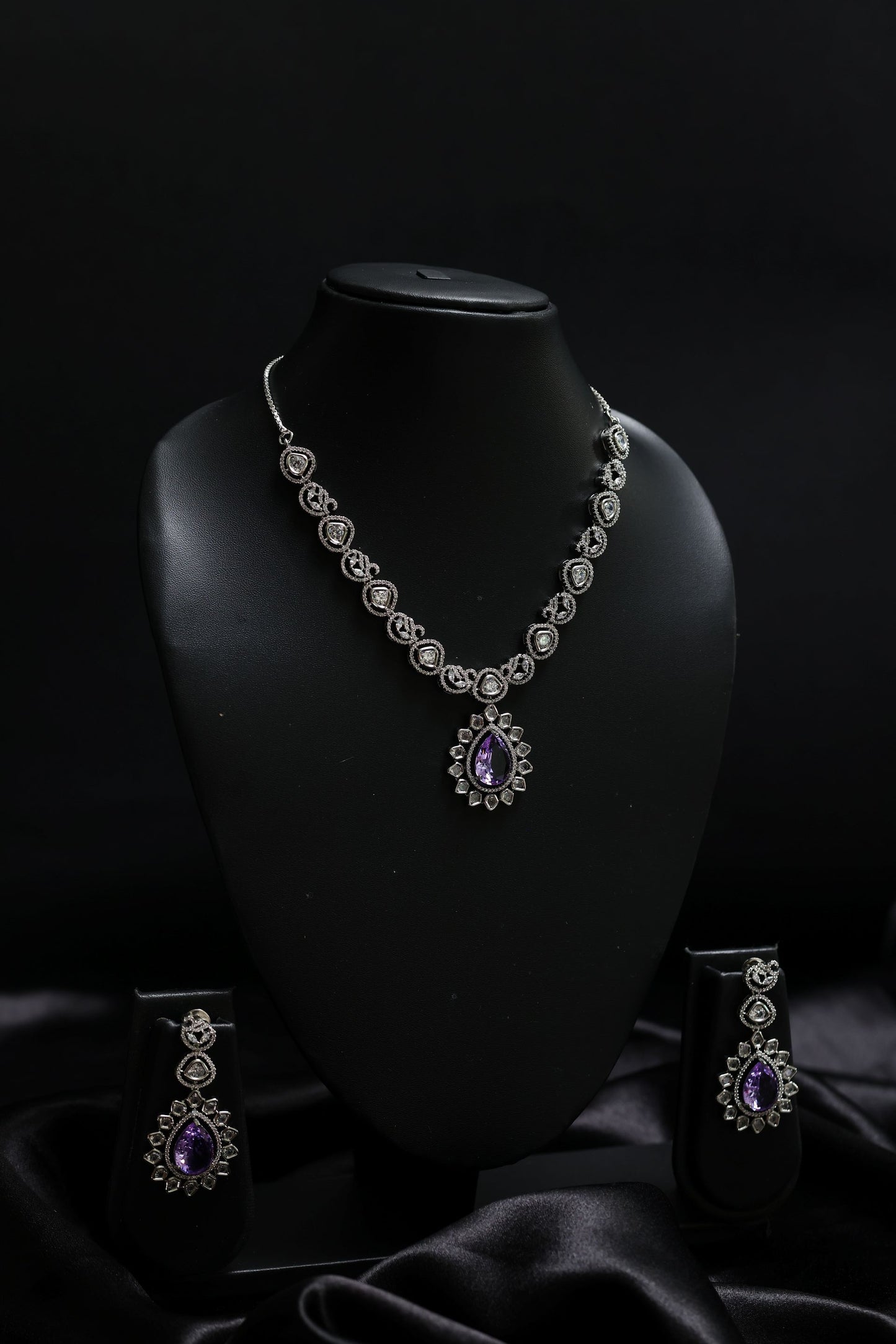 victorian style diamond & amethyst bloom necklace set