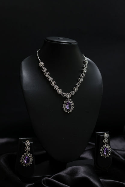 Victorian Style Diamond & Amethyst Bloom Necklace Set