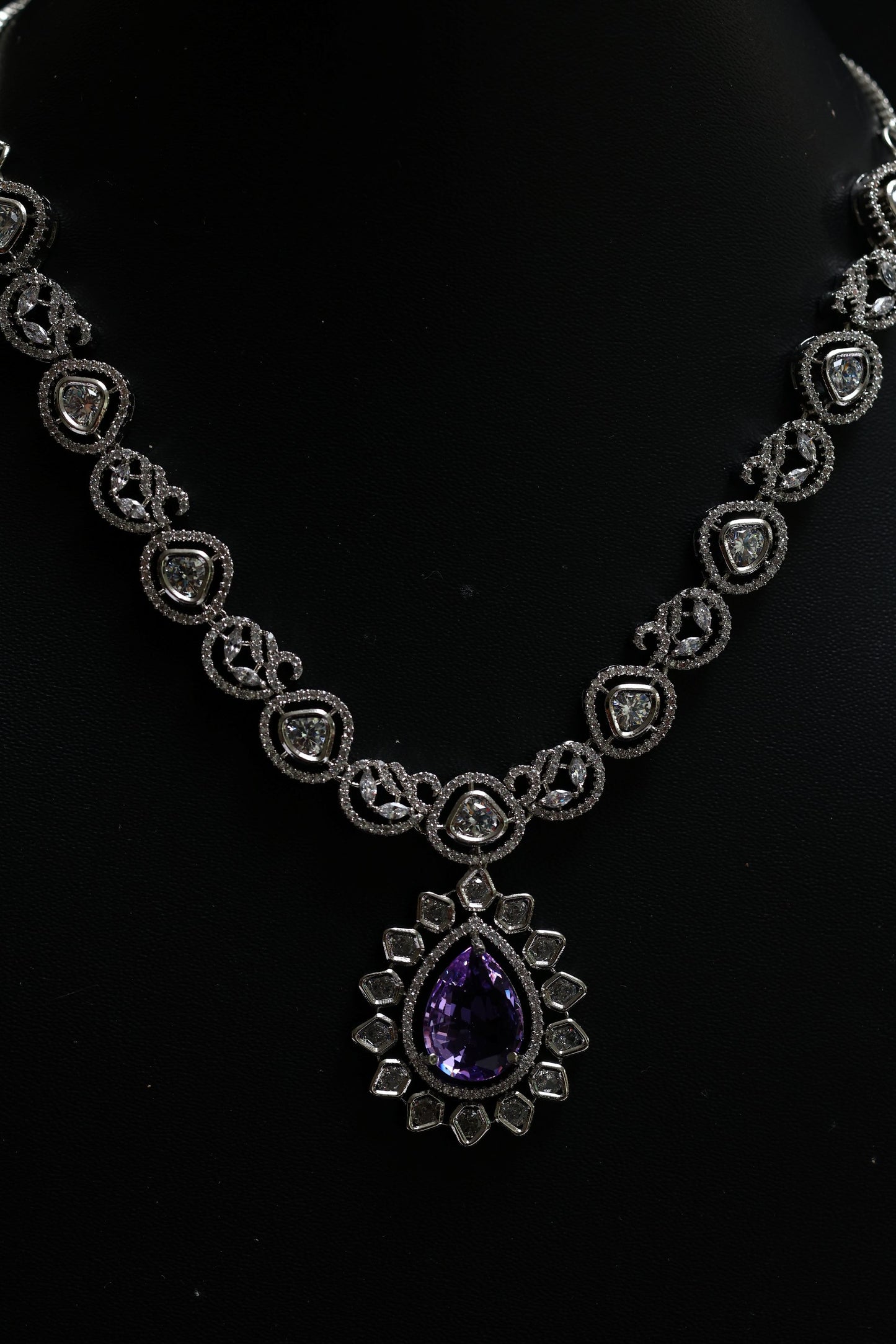 victorian style diamond & amethyst bloom necklace set