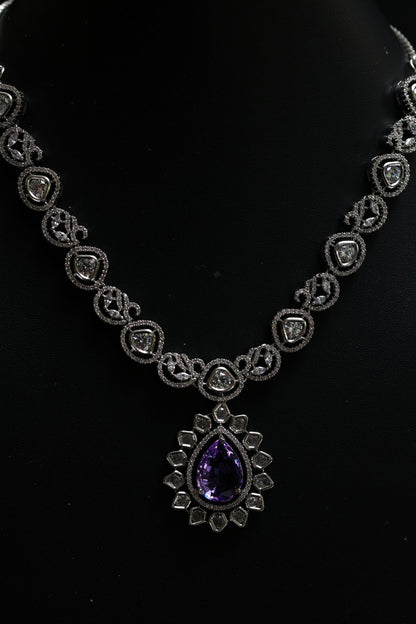 Victorian Style Diamond & Amethyst Bloom Necklace Set