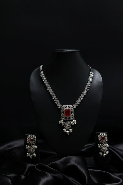Antique Ruby Doublet With Fine Finished Pearls & Diamonds Set