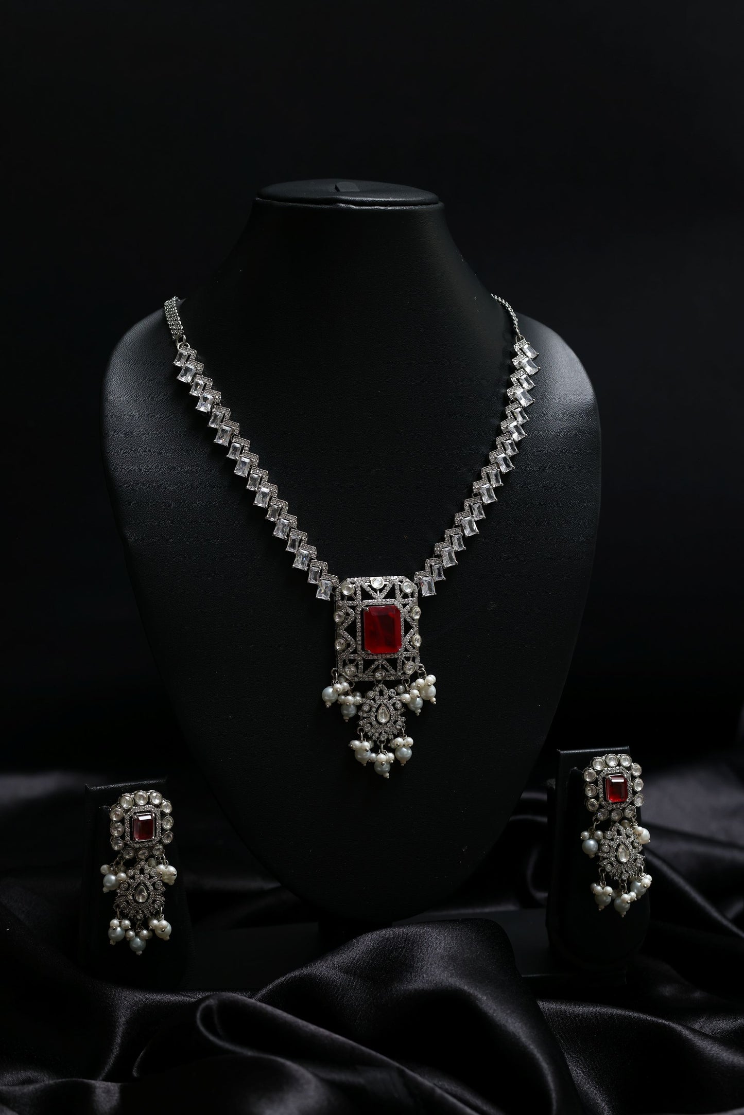 antique ruby doublet with fine finished pearls & diamonds set
