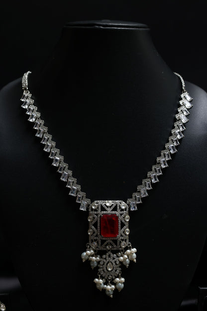 Antique Ruby Doublet With Fine Finished Pearls & Diamonds Set