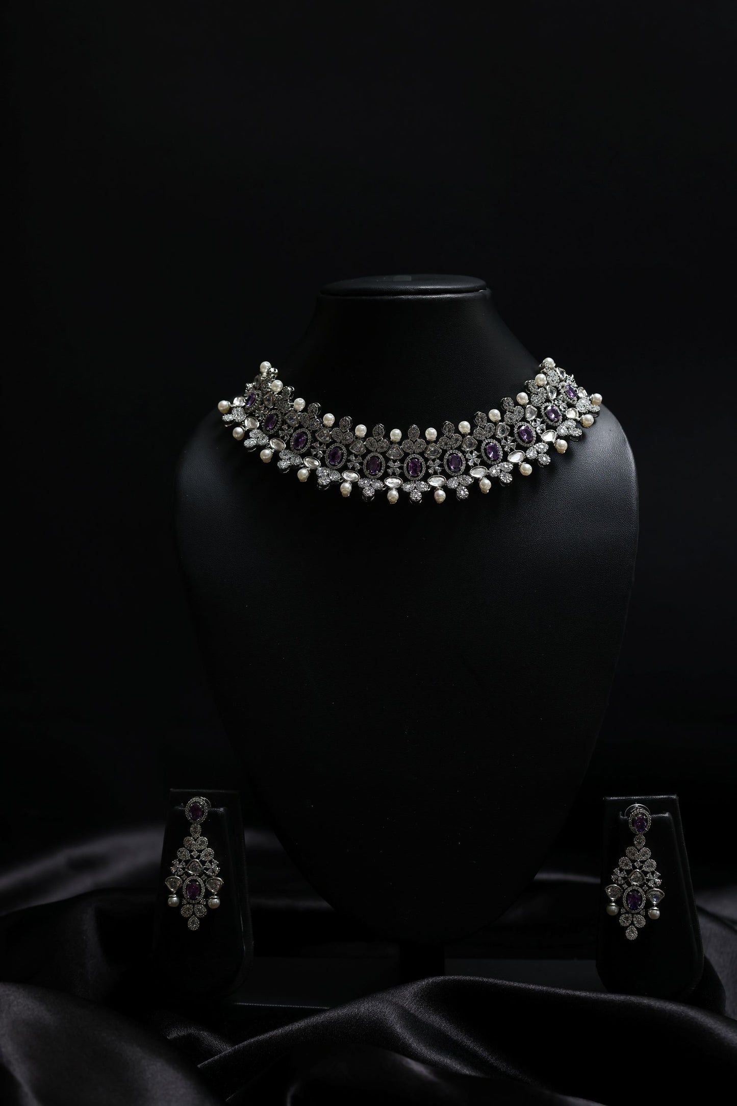 vintage choker with amethyst, pearls & diamonds necklace set