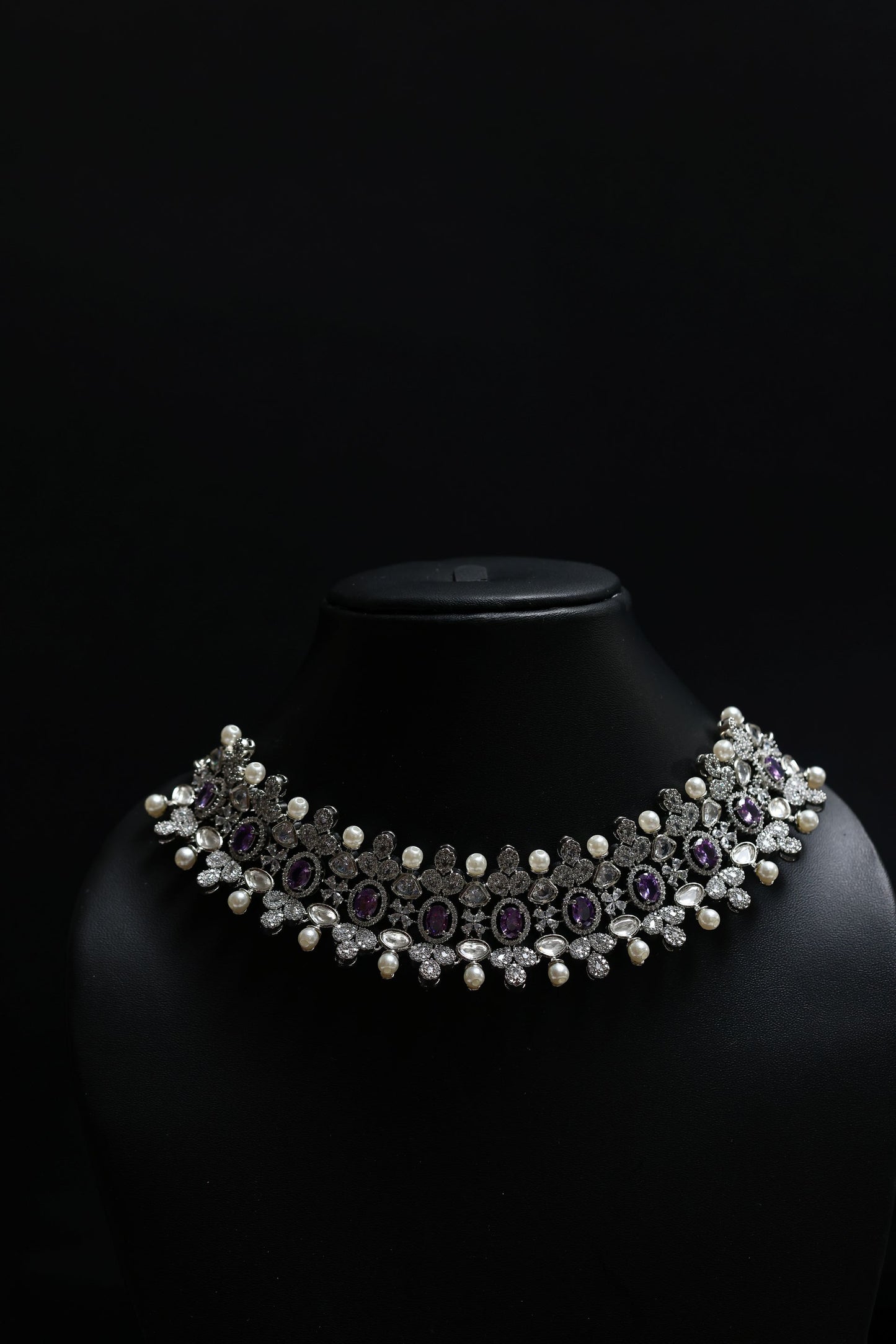 vintage choker with amethyst, pearls & diamonds necklace set