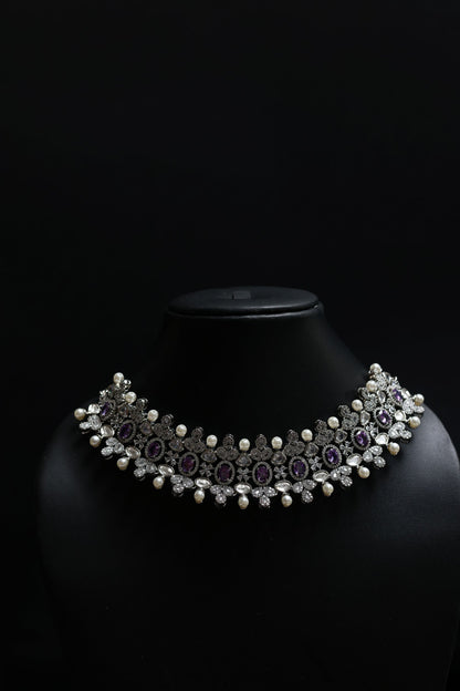Vintage Choker With Amethyst, Pearls & Diamonds Necklace Set