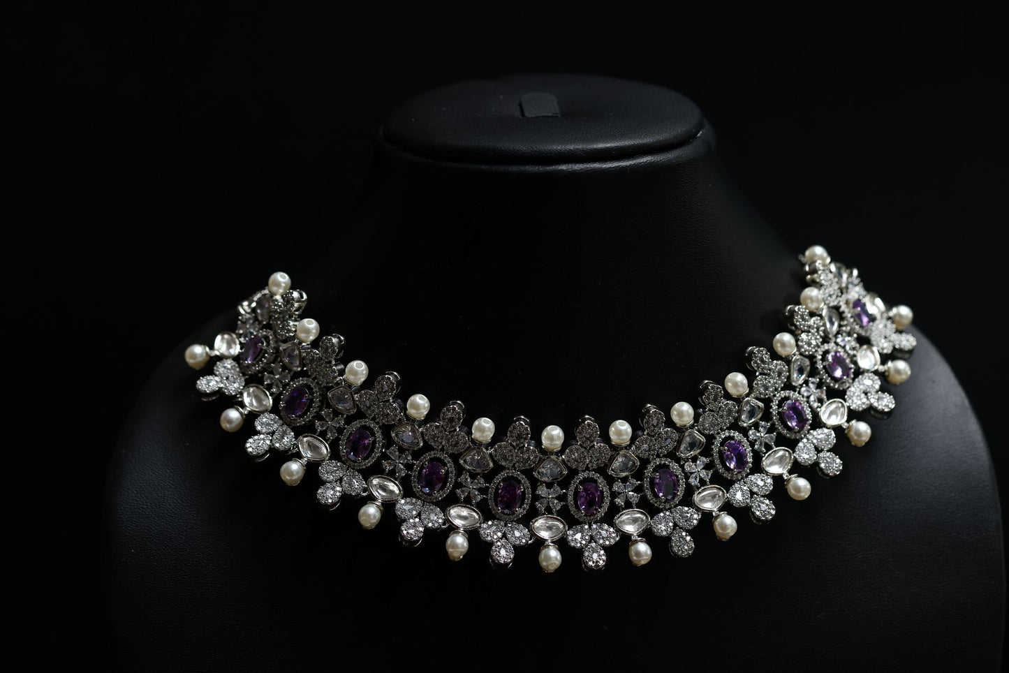 vintage choker with amethyst, pearls & diamonds necklace set