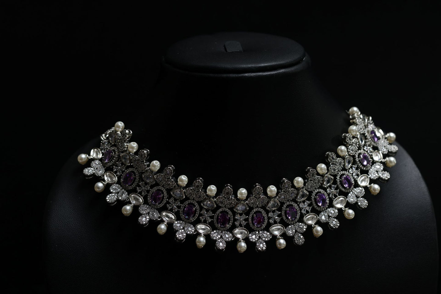 vintage choker with amethyst, pearls & diamonds necklace set