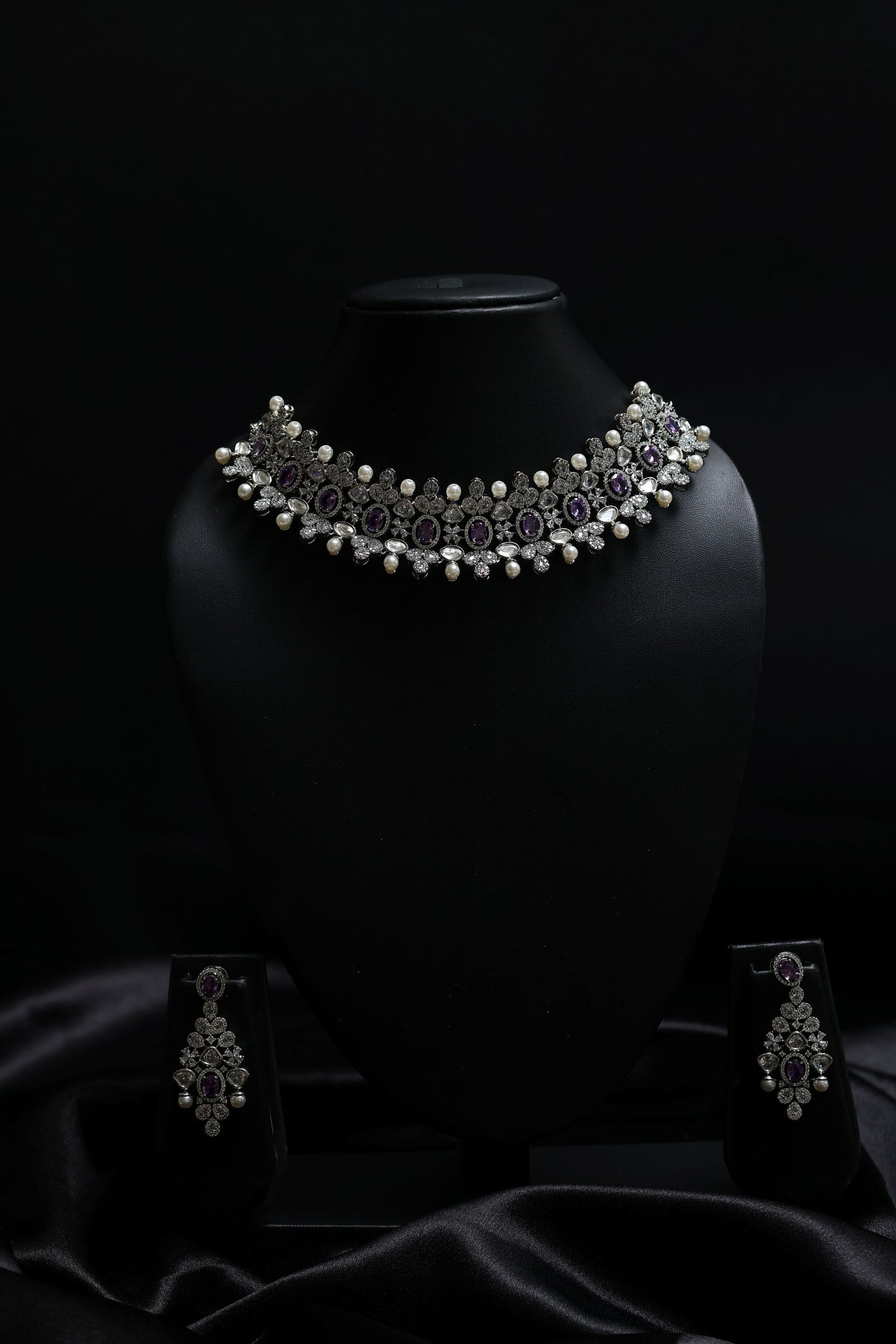 vintage choker with amethyst, pearls & diamonds necklace set