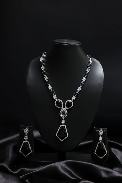 Black Sapphire Elegance Doublet Diamond Necklace Set