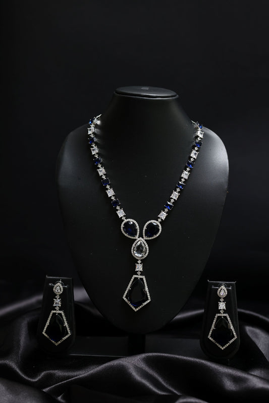 Black Sapphire Elegance Doublet Diamond Necklace Set