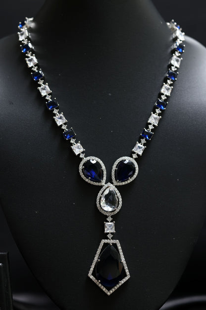 Black Sapphire Elegance Doublet Diamond Necklace Set