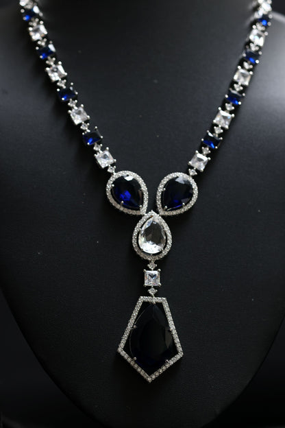 Black Sapphire Elegance Doublet Diamond Necklace Set