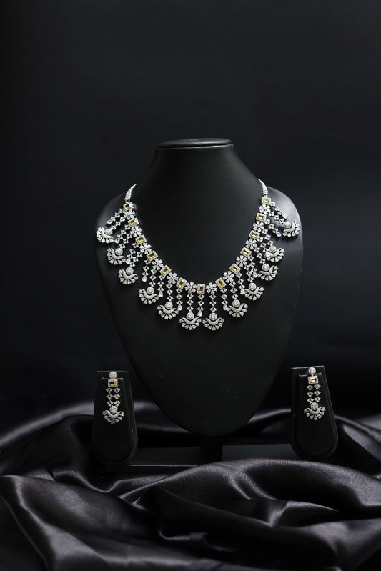 Premium Yellow Sapphire & Diamond Necklace Set