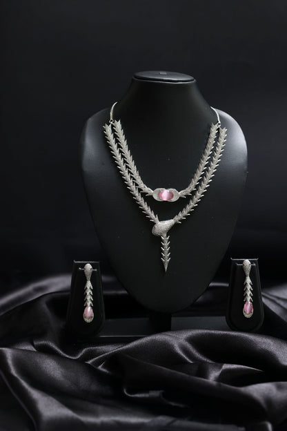 Coiled Glamourous Pink Ascent with Stunning Diamond Necklace Set