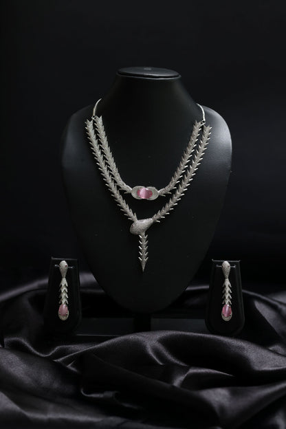 Coiled Glamourous Pink Ascent with Stunning Diamond Necklace Set