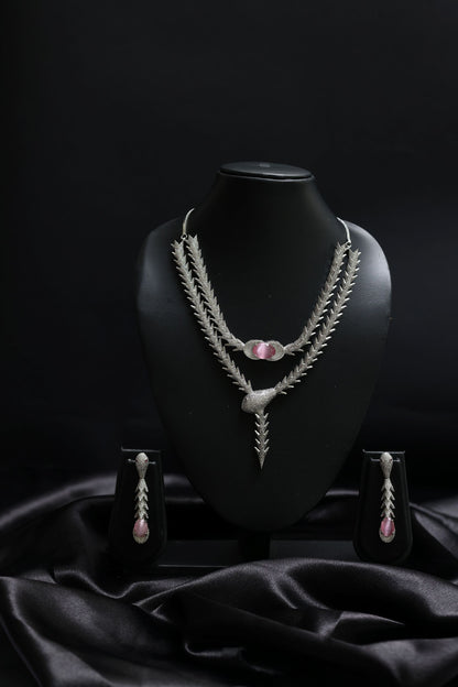 Coiled Glamourous Pink Ascent with Stunning Diamond Necklace Set