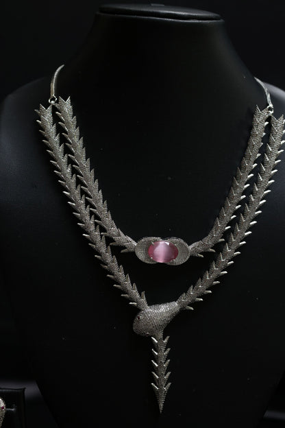 Coiled Glamourous Pink Ascent with Stunning Diamond Necklace Set