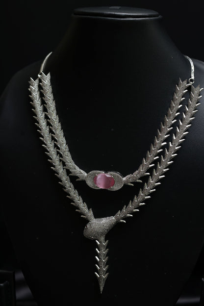 Coiled Glamourous Pink Ascent with Stunning Diamond Necklace Set