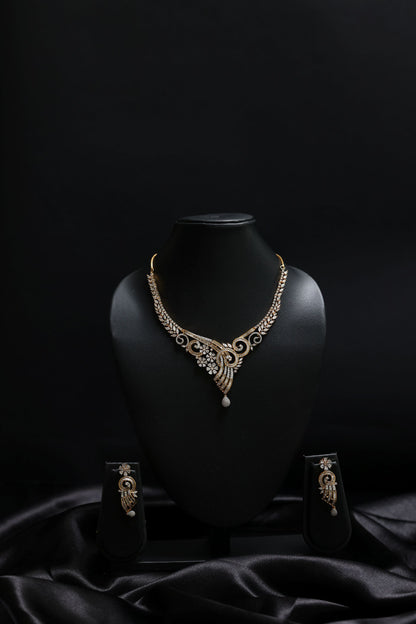 Stunning Golden Bridal Floral - V shaped Neclace Set
