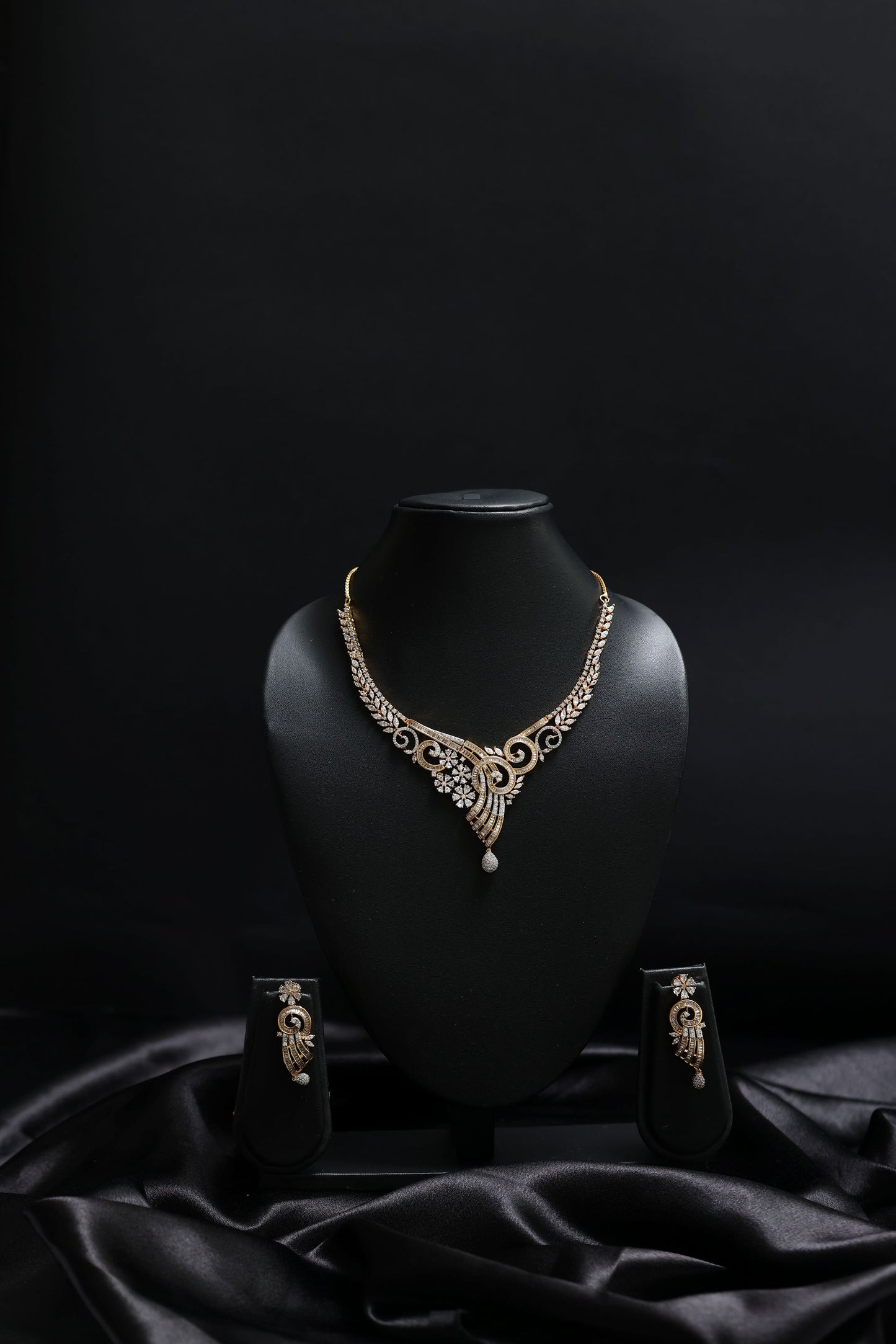 stunning golden bridal floral - v shaped neclace set