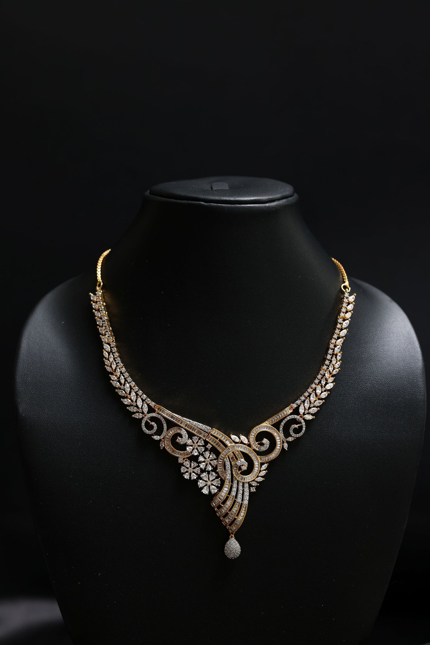stunning golden bridal floral - v shaped neclace set