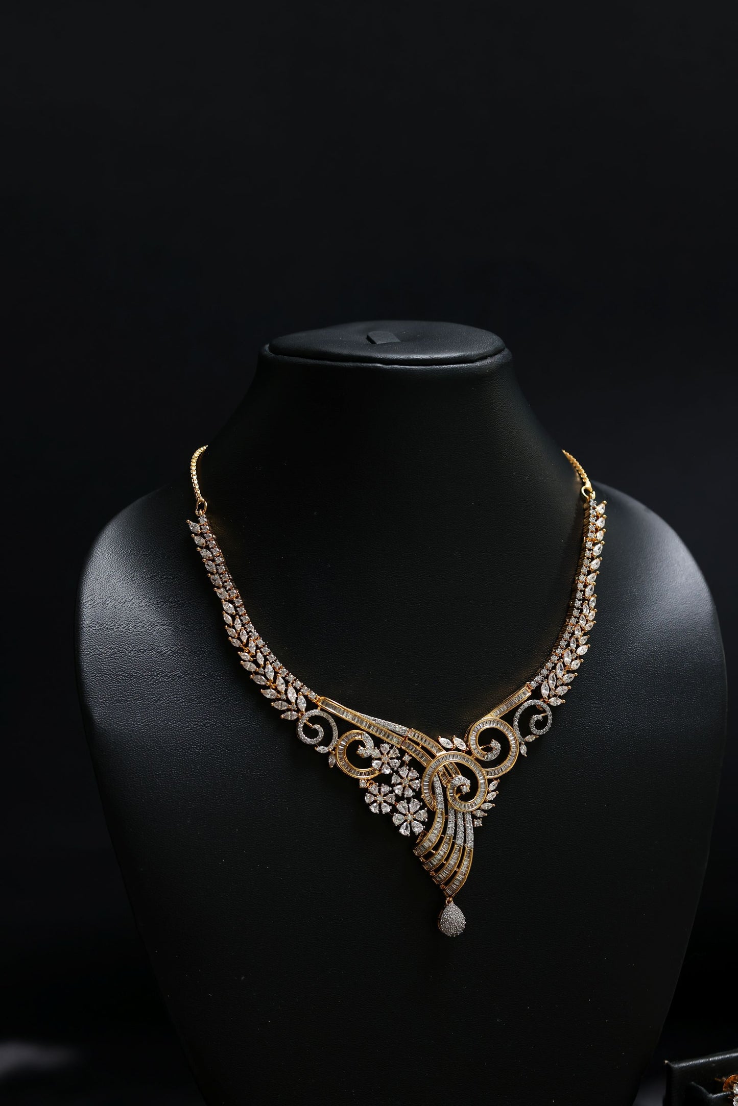 stunning golden bridal floral - v shaped neclace set