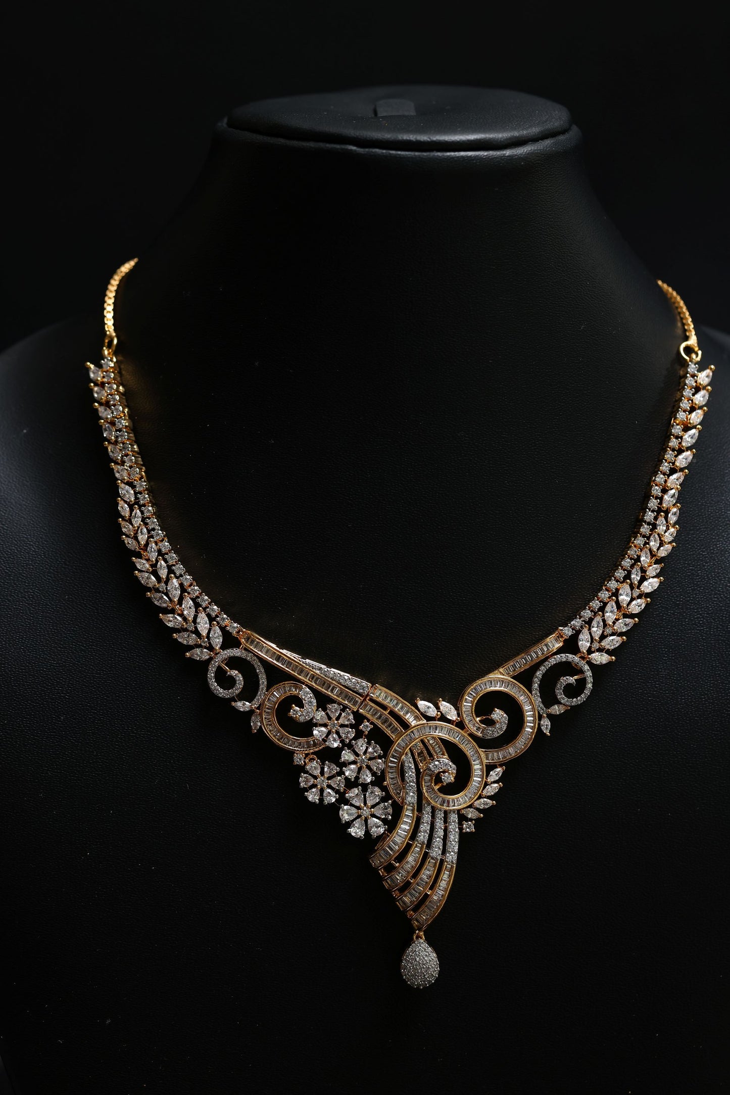 stunning golden bridal floral - v shaped neclace set