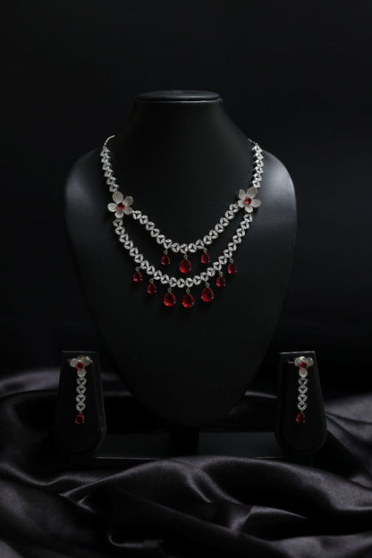 Cascade Ruby With Diamond Blossom Necklace Set