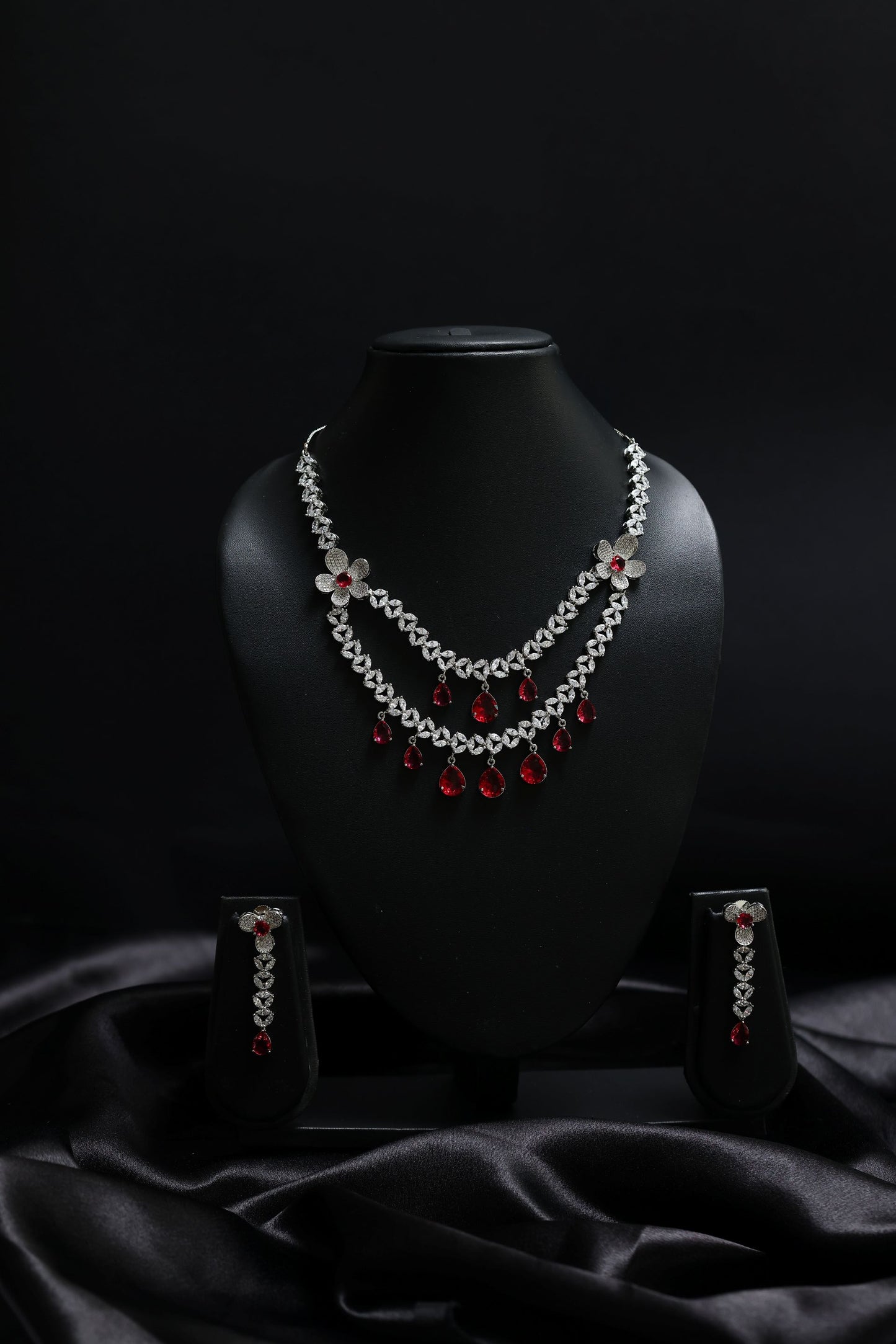 cascade ruby with diamond blossom necklace set