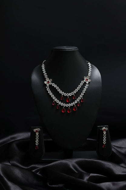 Cascade Ruby With Diamond Blossom Necklace Set
