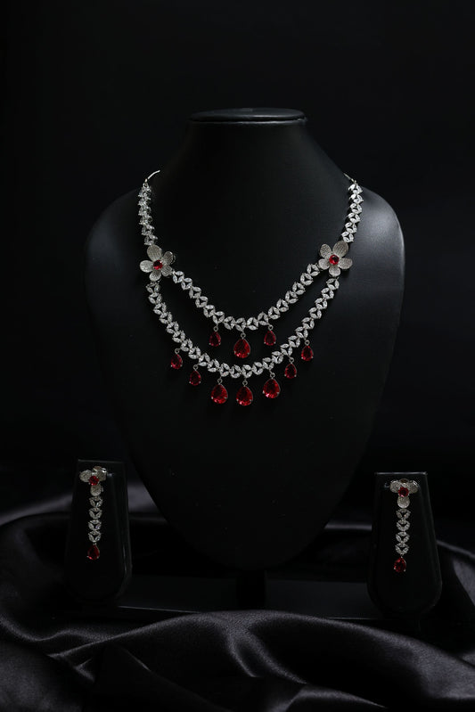 Cascade Ruby With Diamond Blossom Necklace Set