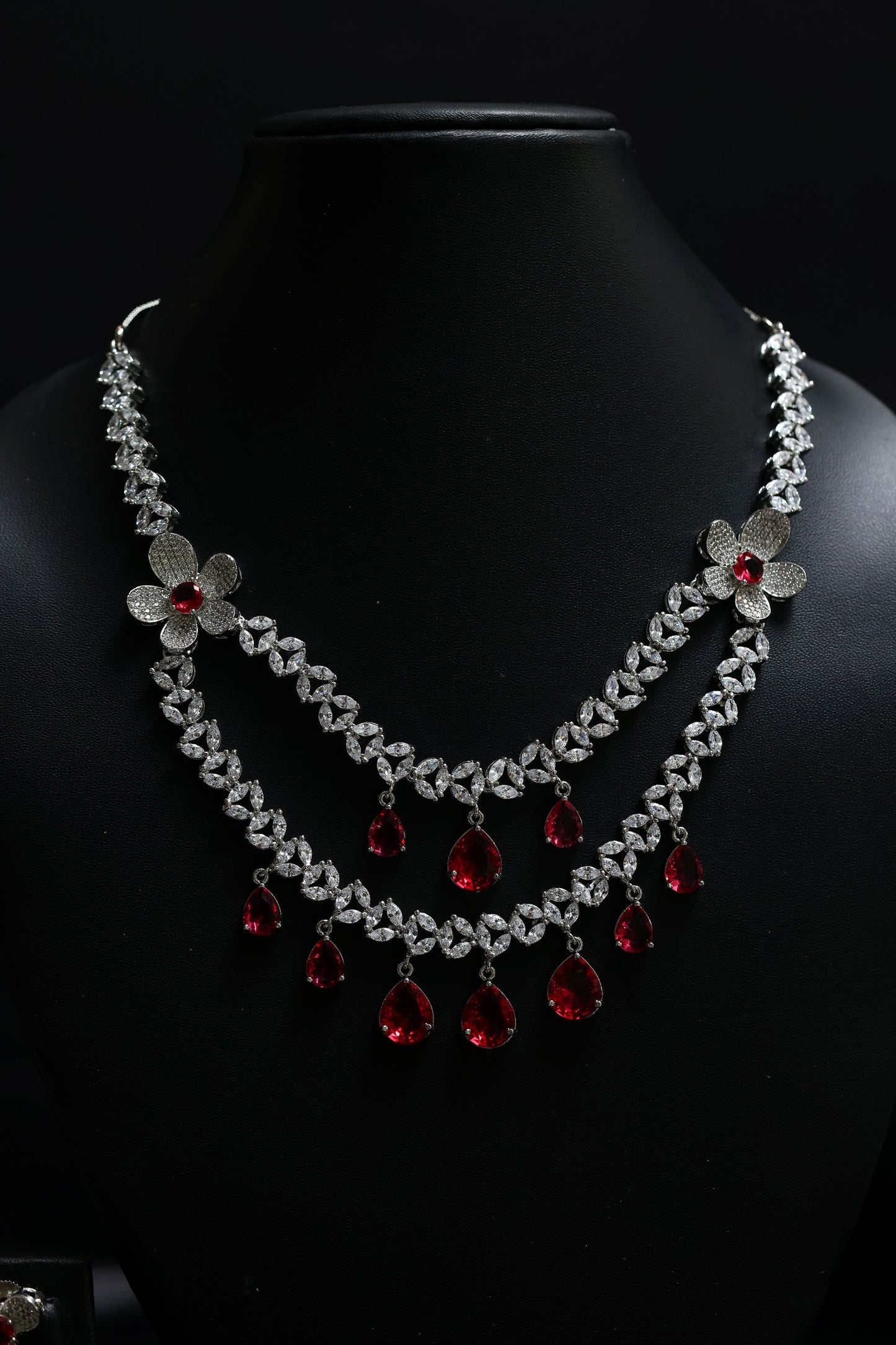 cascade ruby with diamond blossom necklace set