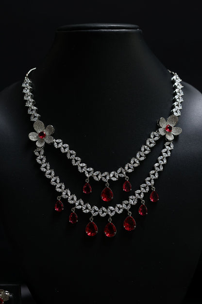 Cascade Ruby With Diamond Blossom Necklace Set