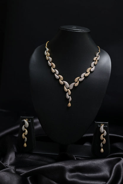 Windy Leafs Gold & Rhodium Necklace Set