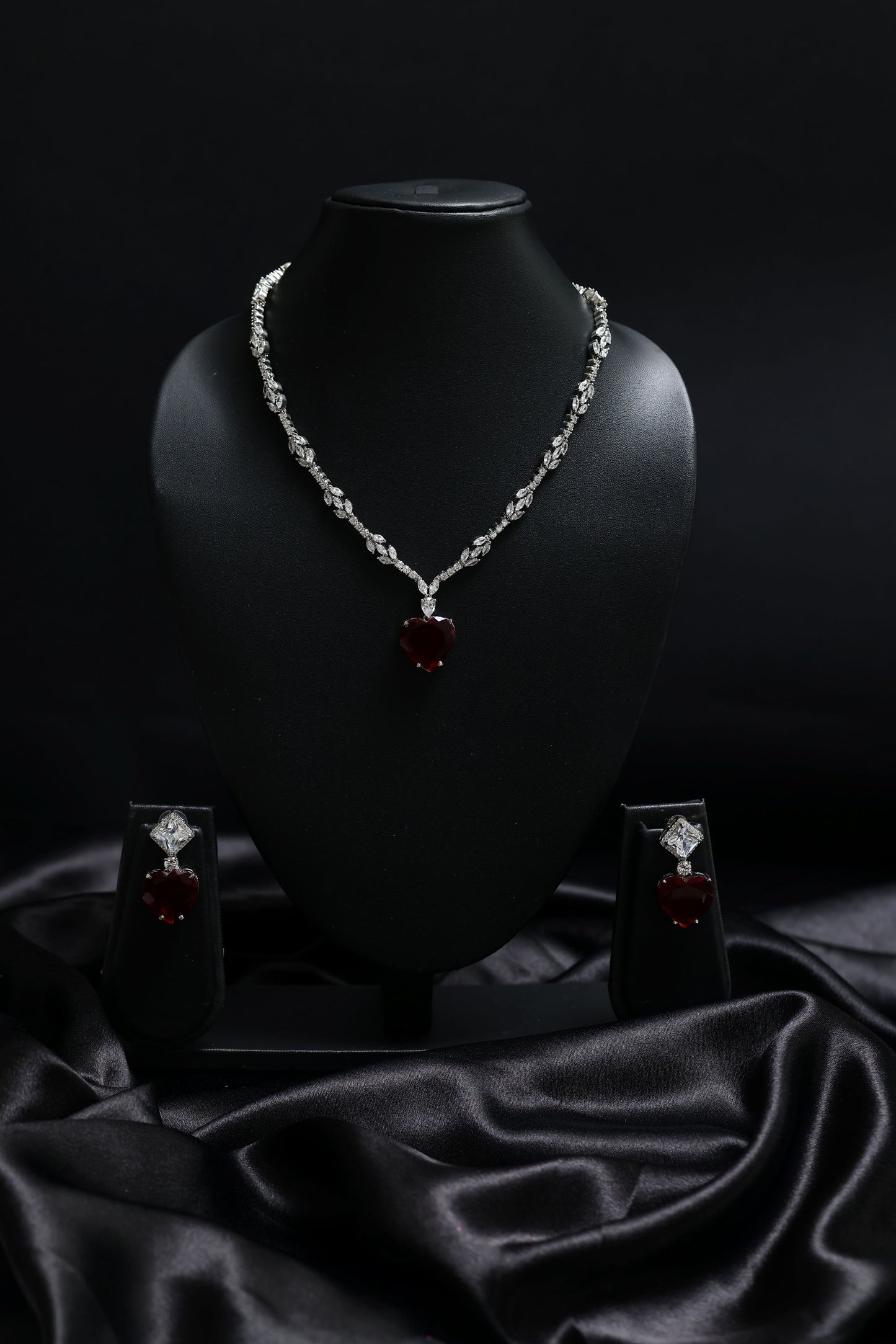 princess cut ruby & diamond necklace set