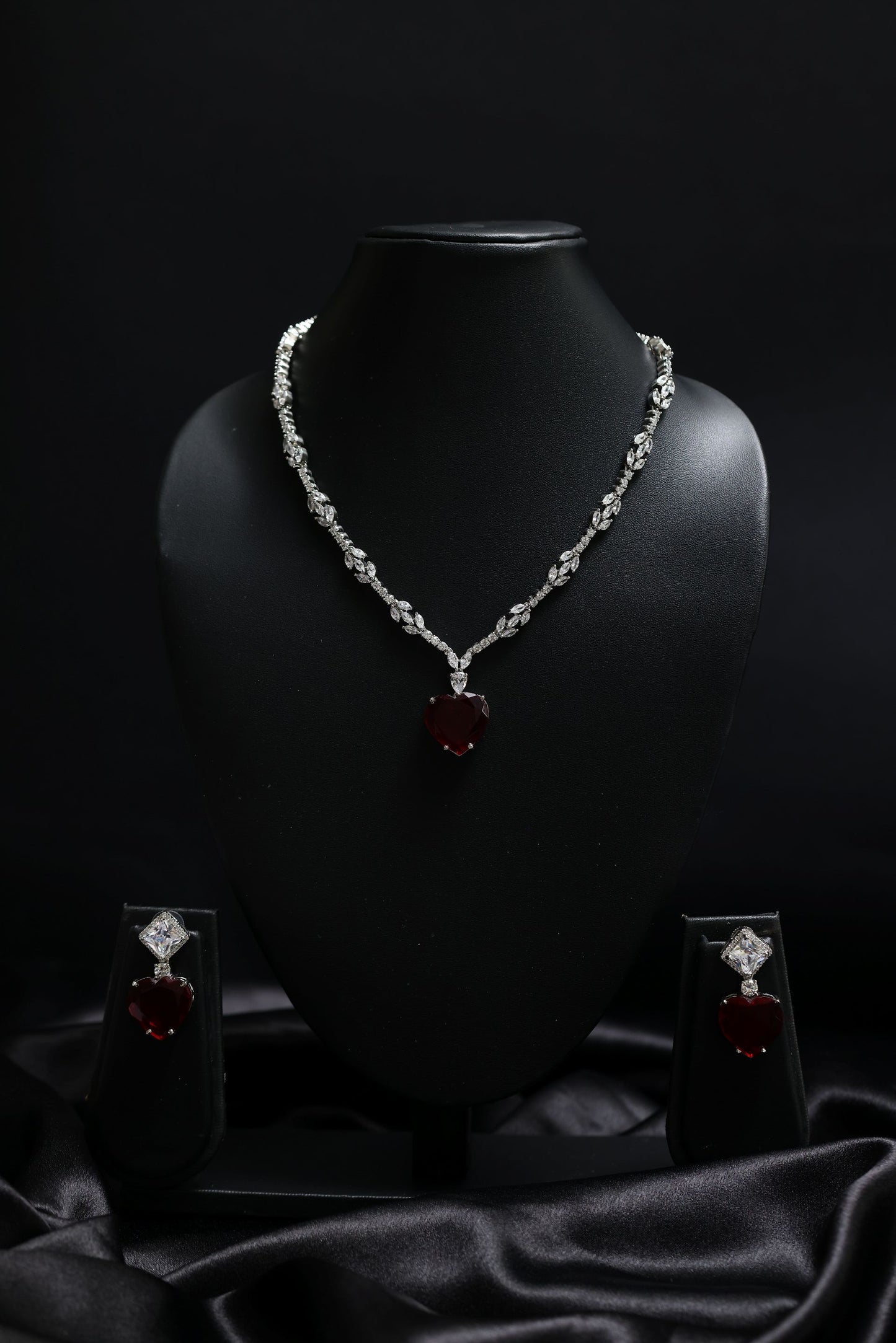 princess cut ruby & diamond necklace set