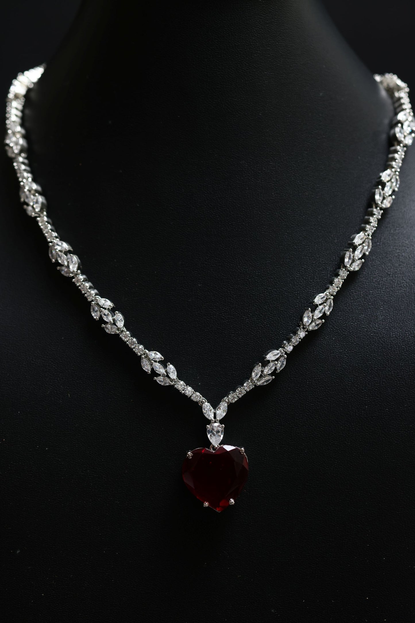 princess cut ruby & diamond necklace set