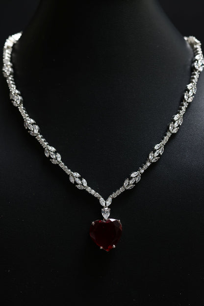 Princess Cut Ruby & Diamond Necklace Set